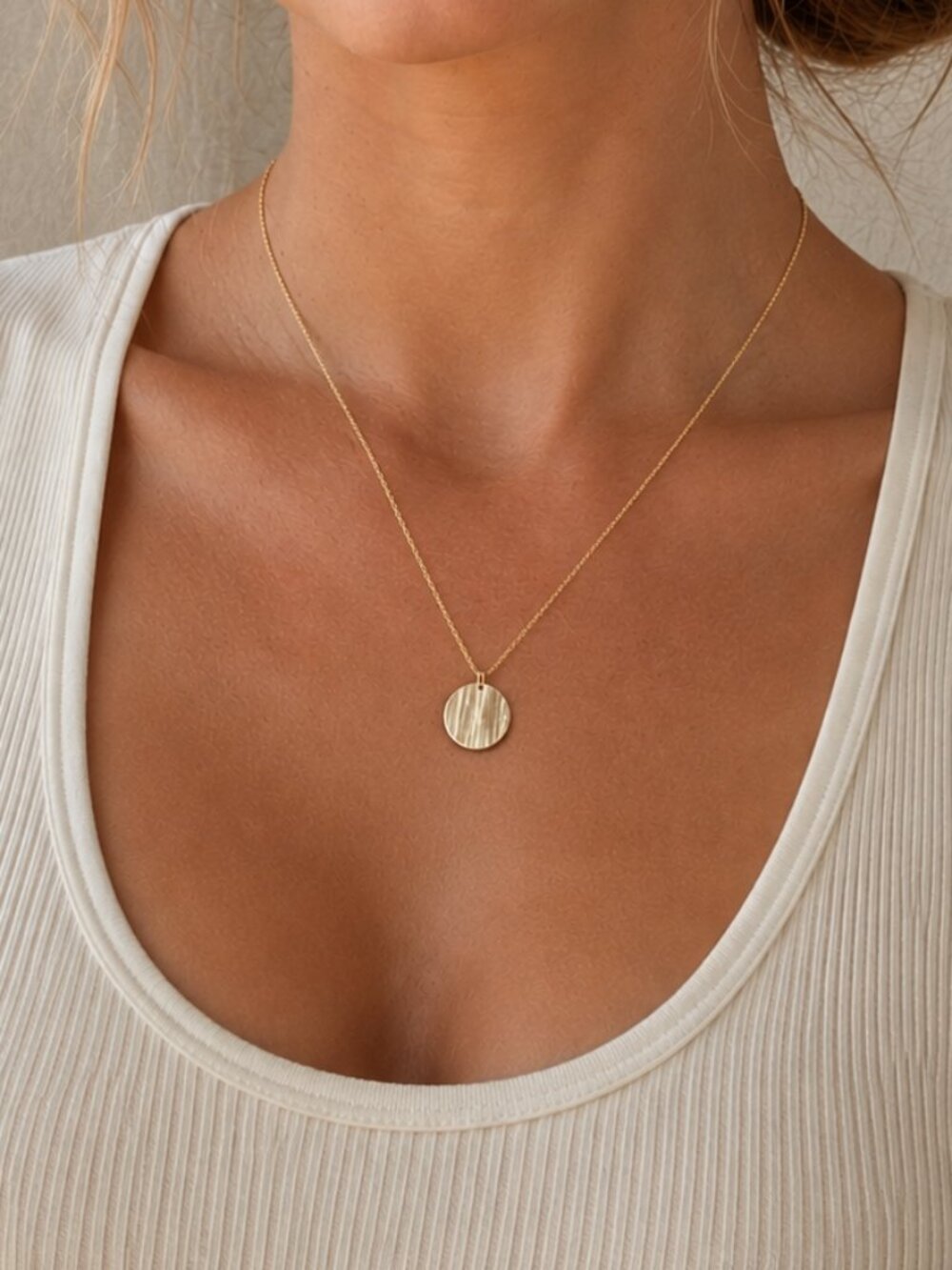 Vintage Gold-Tone Textured Coin Pendant Necklace, 18"